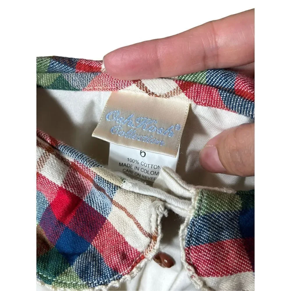 Vintage Oshkosh B’Gosh Girls Plaid Bunny‎ Squirrel print Dress Size 6